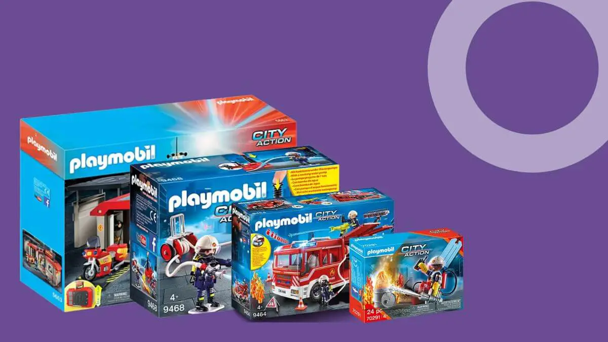 Set temático Playmobil Parque de Bomberos y 4 sets de juguetes diferentes con cajas