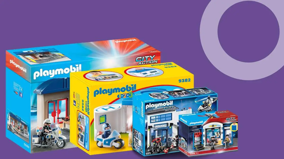 Playmobil Police Stations with accessories such as holding stations, handcuffs, motorbikes, and more.