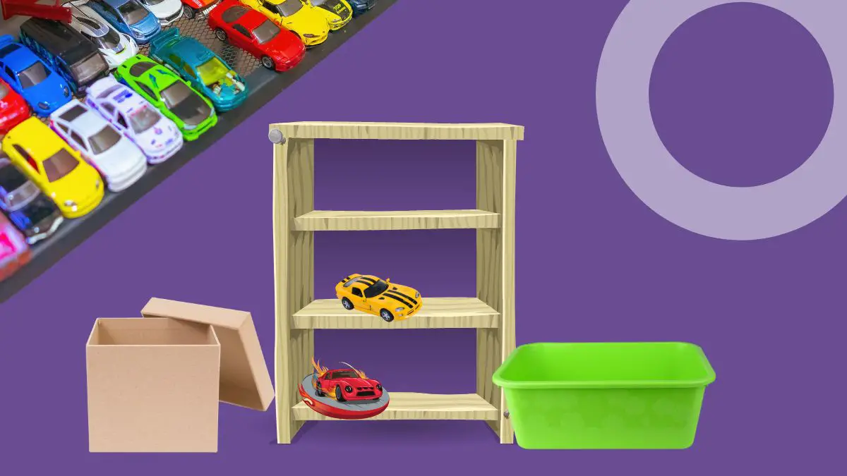 Organizing Hot Wheels using racks, boxes and plastic container