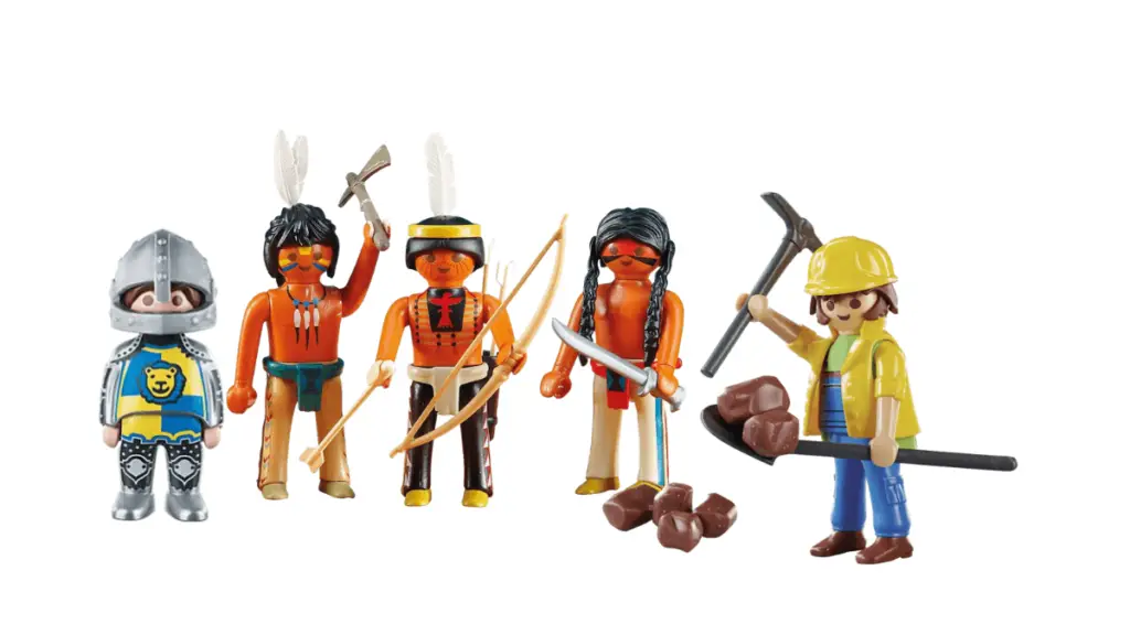 Playmobil erfand Ritter, Eingeborene und Baumeister Figuren mit Zubehör
